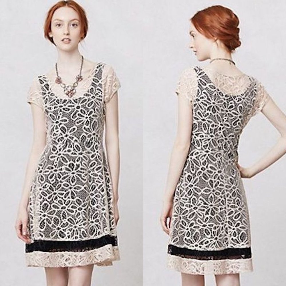 ANTHROPOLOGIE NEW Maitland Lace Dress Cream Black